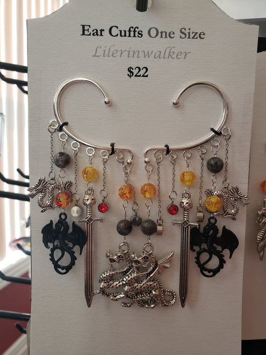 Dragon Silver Ear Cuffs Fire Sword Black Dragon Slayer Ash