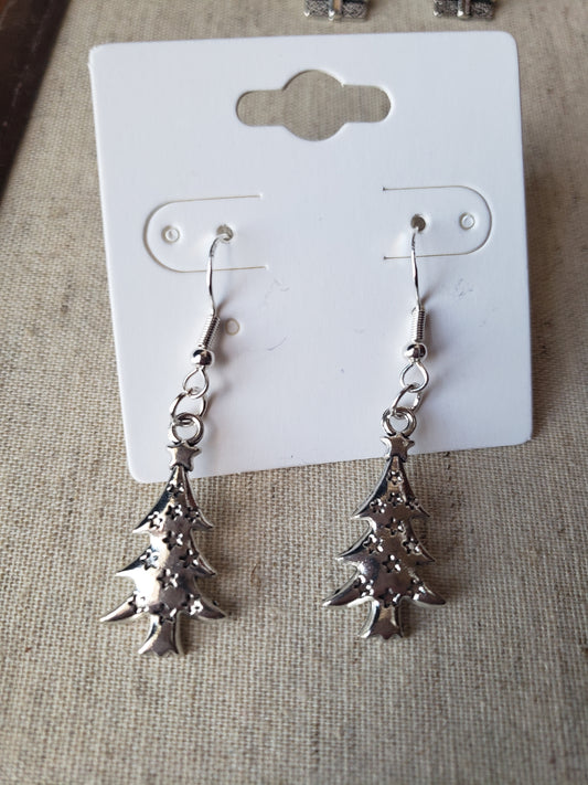 Christmas Tree Holiday Star Winter Earrings Dangle 925 Sterling Silver Hypoallergenic