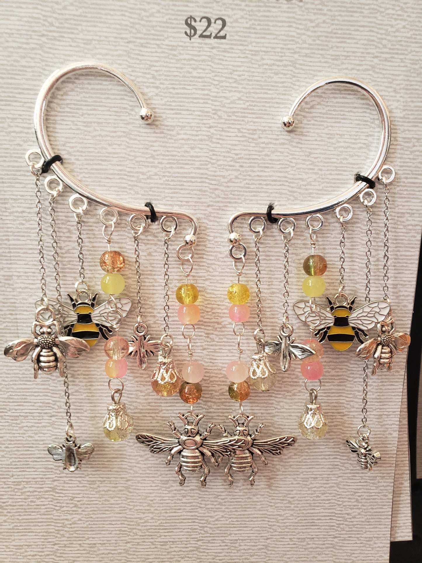 Bumble Bee Silver Ear Cuffs