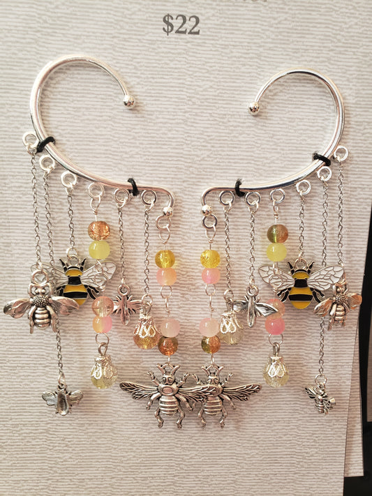 Bumble Bee Silver Ear Cuffs