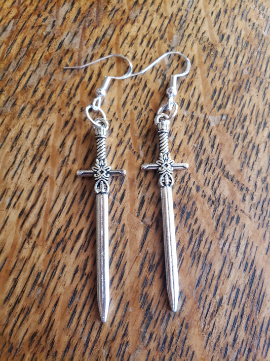 Sword Dagger knife Fantasy Earrings Dangle 925 Sterling Silver Hypoallergenic