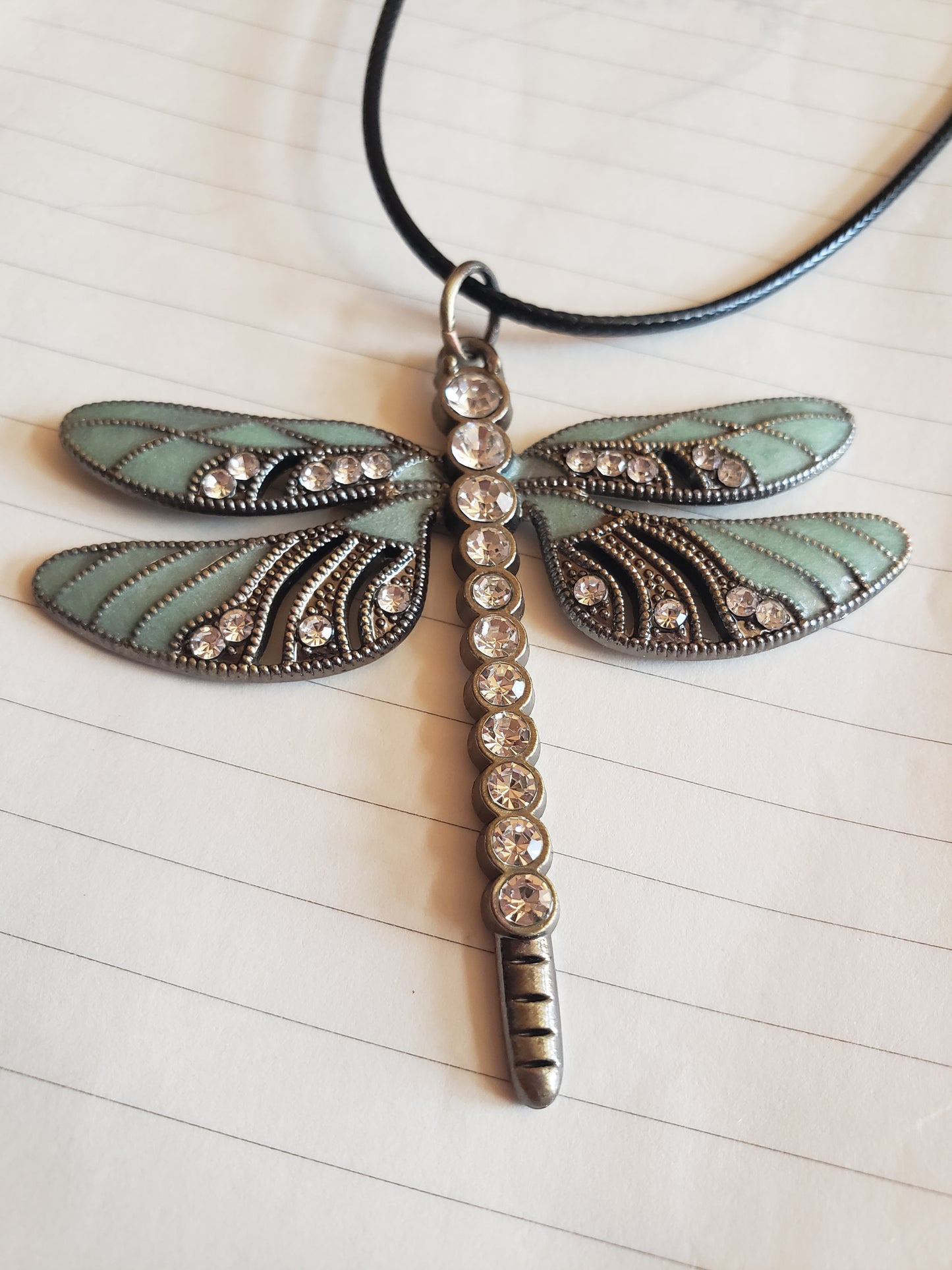 Dragonfly Magical Forest Teal Turquoise White Black Necklace