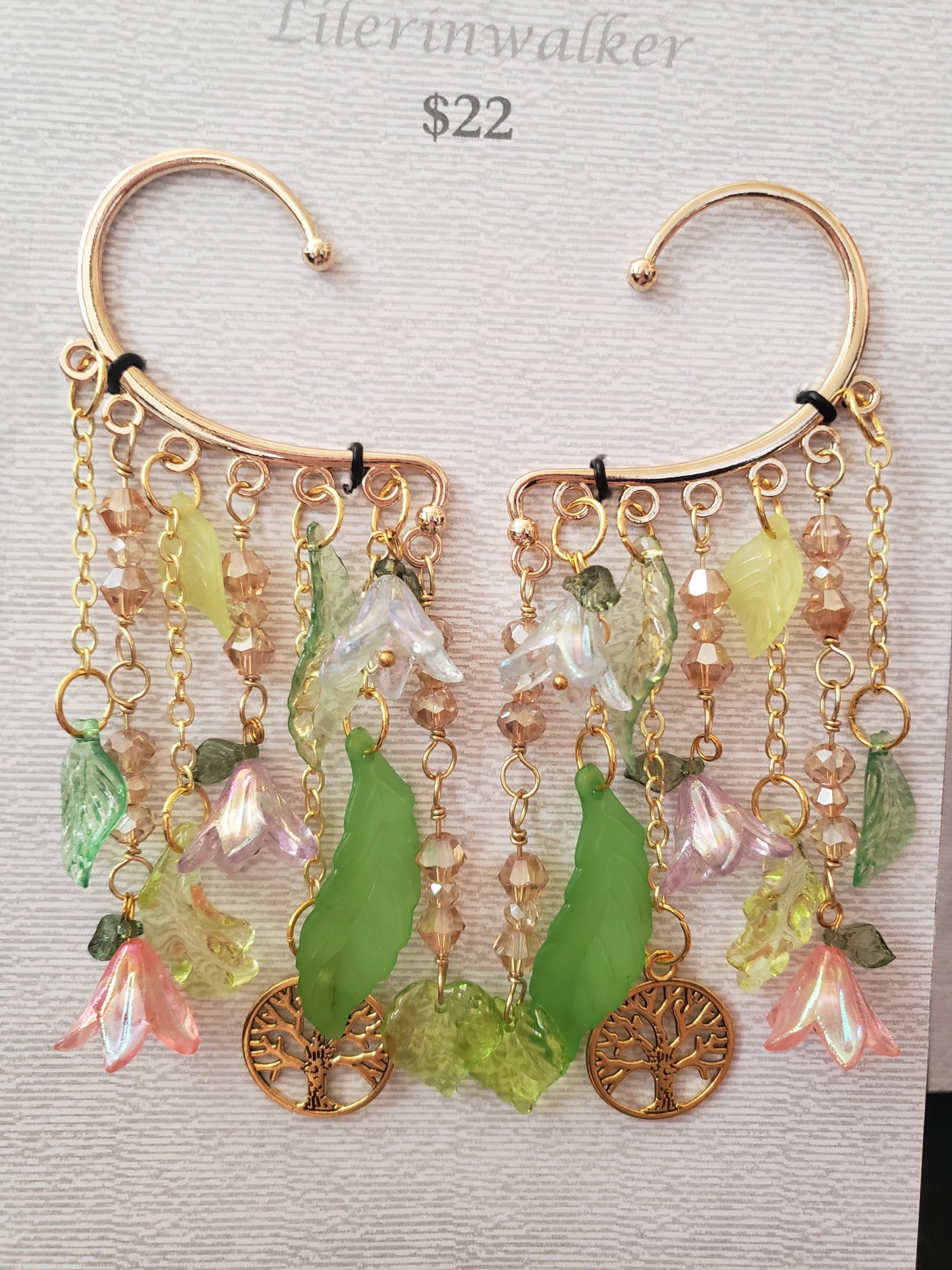 Enchanted Forest Fairy Nymph Gold Ear Cuffs Flowers