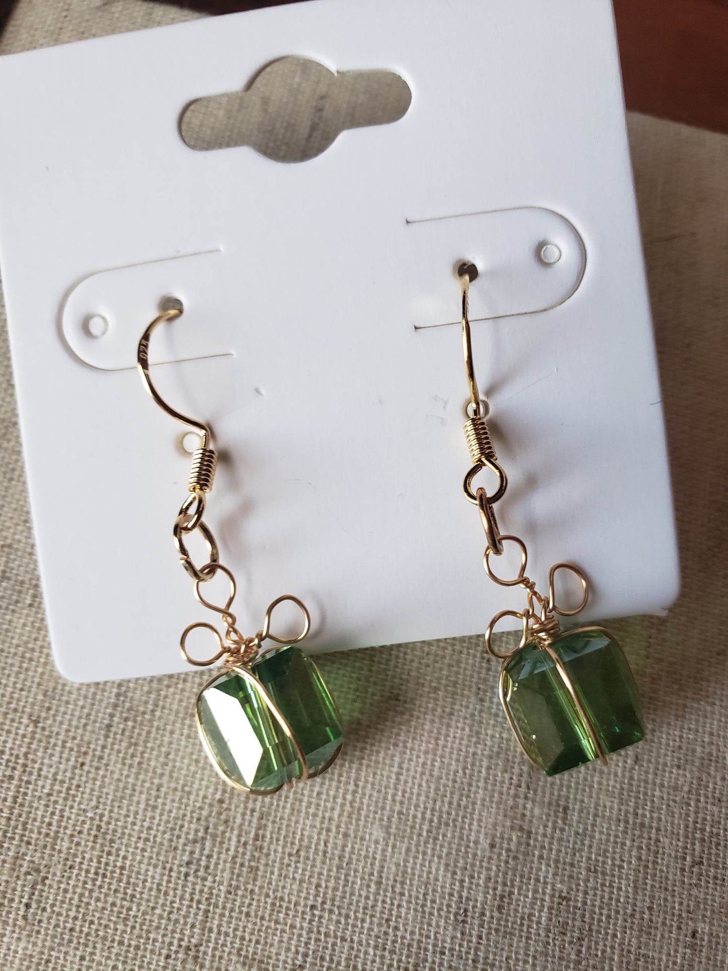 Christmas Gift Crystal Earrings Holiday Present with Bow Green Dangle 18k Gold Hypoallergenic