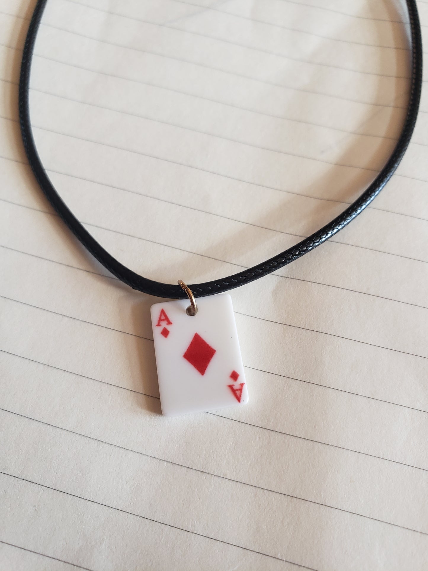 Ace of Diamonds Poker Playing Card Black Necklace