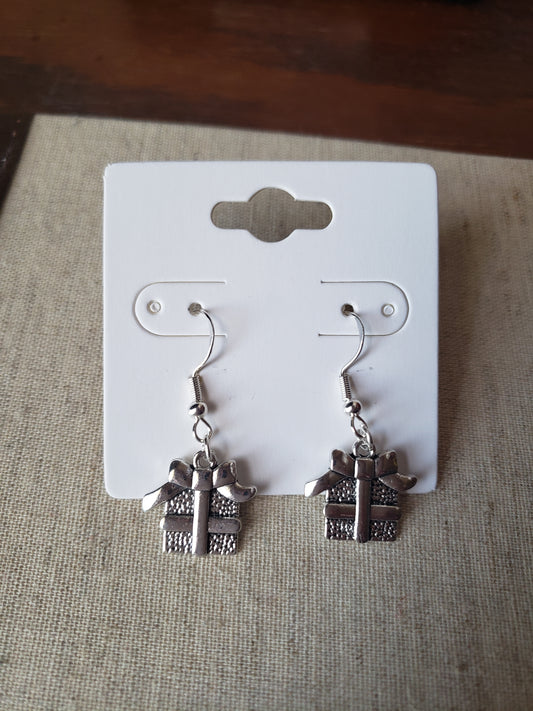 Christmas Gift With Bow Holiday Present Winter Earrings Dangle 925 Sterling Silver Hypoallergenic