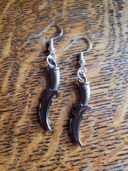 Black Pirate Knife Sword Dagger Fantasy Earrings Dangle 925 Sterling Silver Hypoallergenic