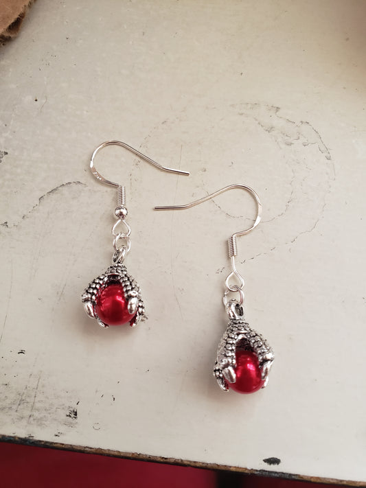 Red Dragon's Foot Claws Fantasy Earrings Dangle 925 Sterling Silver Hypoallergenic