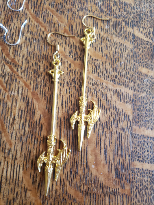 War axe Fantasy Earrings Dangle 18k Gold Hypoallergenic