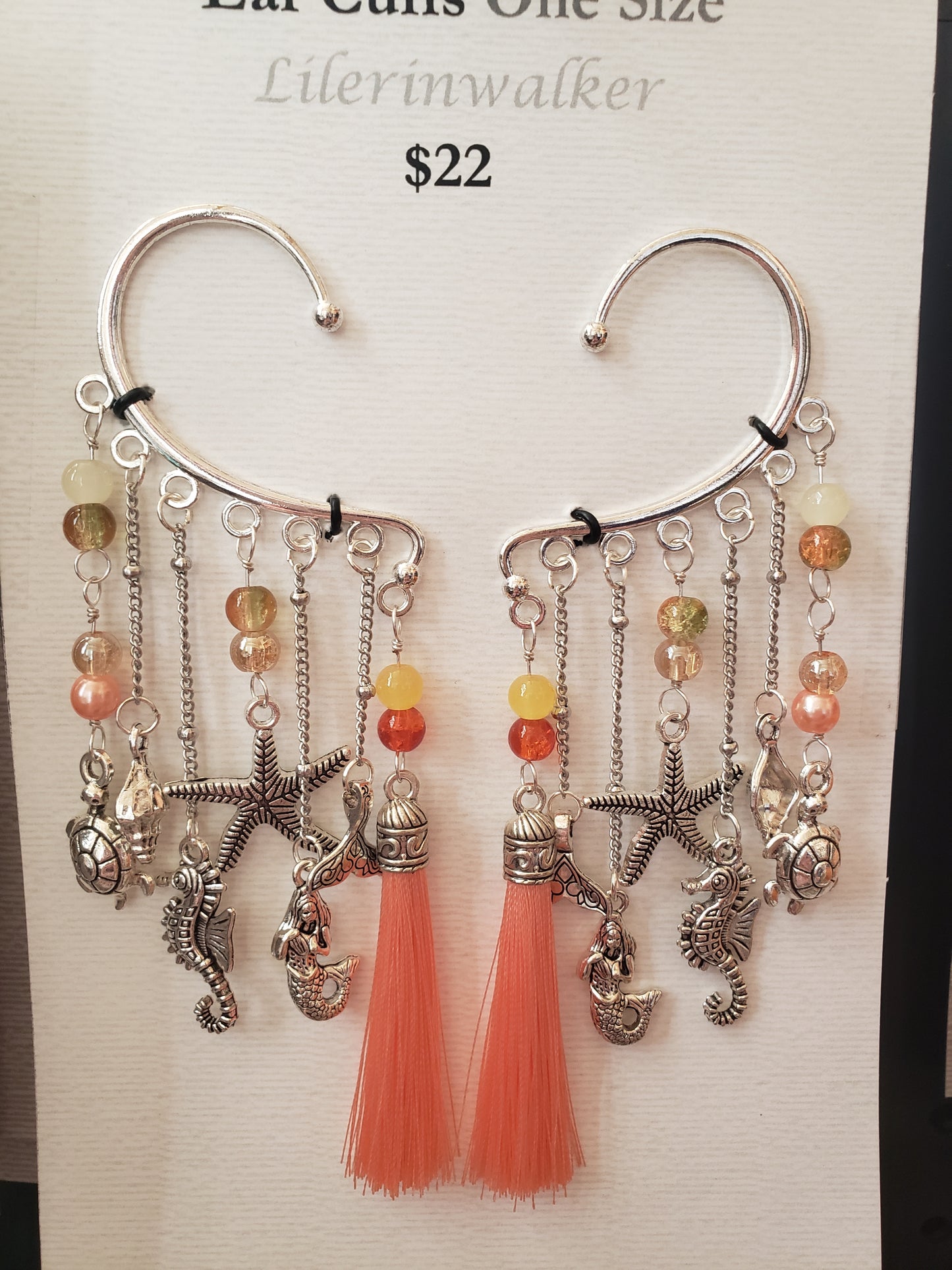Peachy Mermaid Cove Silver Ear Cuffs Starfish Sea Horse Turtle