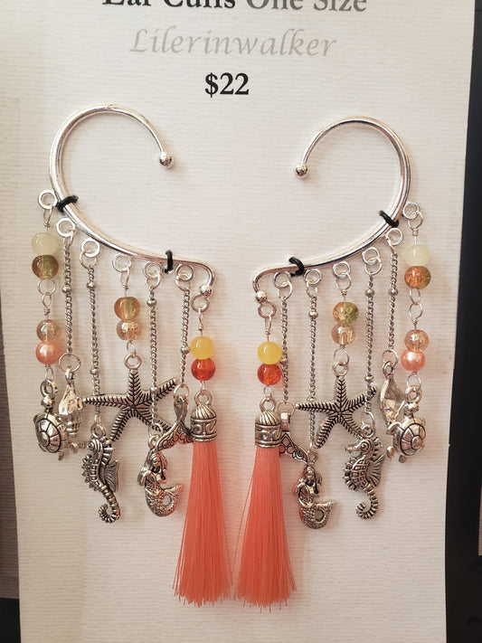Peachy Mermaid Cove Silver Ear Cuffs Starfish Sea Horse Turtle